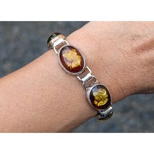 Handcrafted Cherry Amber‎ Bracelet Reverse Intaglio Cameo Sterling Silver ***